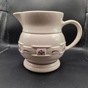 Longaberger Pottery Woven Traditions Ivory Heritage Pitcher Burgundy Made in USA